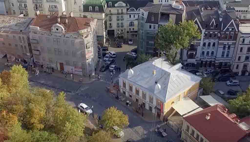 An aerial view over historic central Kyiv in September 2016