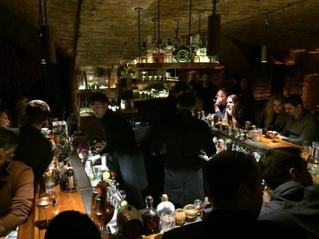 The vaulted brick interior of Loggerhead cocktail bar in Kyiv